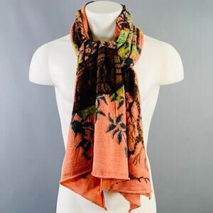 KAPITAL Orange Green Brown Leafy Tree Wool Scarf